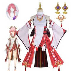 【新品未使用】2025新作 原神 げんしん八重神子コスプレ衣装  大人用ウィッグ付き  制服 cosplay コスチューム 仮装 変装 コスチューム コスプレ服 仮装 演出服 コス アニメグッズ ハロウイン osplay イベント 変装