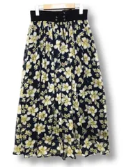 【未使用】LOWRYS FARM ローリーズファーム 総柄 花柄 フレア ロング スカート 花柄 総柄 （F）ネイビー 白 黄色 ■管理番号L29117SSA25-250702-50（198）