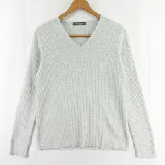 ユナイテッドアローズ A DAY IN THE LIFE UNITED ARROWS リブ ニット カットソー 長袖 Vネック 毛 ライトグレー kz8324