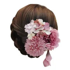 可愛い 花 パール リボン 卒業式 和風 着物 髪飾り 成人式 七五三 夏祭り ヘアアクセサリ  ピンクAピンクAP_3
