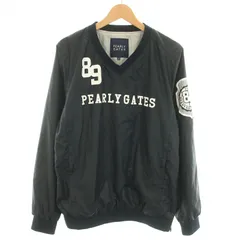 パーリーゲイツ PEARLY GATES ゴルフウェア ロゴフラッグチェックVネック蓄熱スニードジャックプルオーバージャケット 長袖 ロゴプリント 5 L 紺 ネイビー /YTのサムネイル