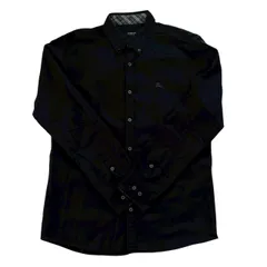 BURBERRY BLACK LABEL バーバリー ブラックレーベル 長袖ワイシャツ 紺 無地 ワンポイント メンズ サイズ3 Lサイズ