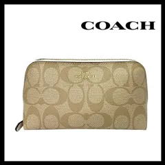 【COACH】シグネチャー ポーチ F53385 ベージュ ラウンドジップ/ファスナー 化粧/メイクポーチ コーチ (SER-4838)