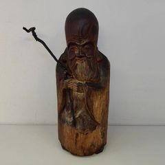 縁起物】木彫り 福禄寿 寿老人 置物 七福神 一刀彫 アンティーク 彫刻