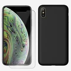 [C213F102]  iPhone Xs Max ブルーライトカット 液晶保護ガラス付き 黒TPU スマホケース 耐衝撃 カバー ブラック マット 携帯 カバー アイフォンXsMax アイホンXsMAX カバー iPhoneXsMAX アイフォン TPU素材