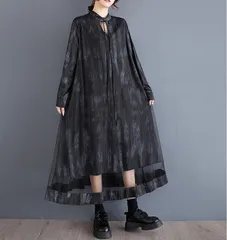 新品 2026新作 モード系　大きいサイズ ニューデザイン　ワンピース　シアー　メッシュ　レディース 秋冬　個性　春 新品 長袖　ロング