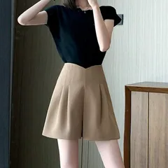 送料無料 サンプル品 アウトレット タック ハイウエスト Aライン ショートパンツ/ブラウンベージュ/Lサイズ 夏 20代 30代 40代 レディース 無地 薄手 ショーパン 短パン 美脚脚長 大人カジュアル パシャ売り S-S