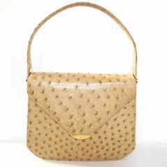美品 オーストリッチ ヌーディベージュ ショルダー ハンドバッグ 