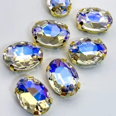 ＊10個＊ ガラス ラインストーン 14x10mm ムーンライト ステンレスセッティング オーバル 縫い付け パーツ LS39