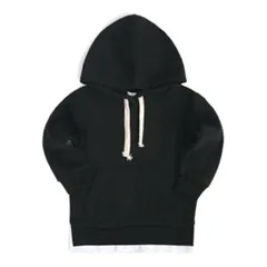 韓国子供服 WSB レイヤードデザインプルオーバーパーカー フード付き シンプル キッズ トップス ブラック