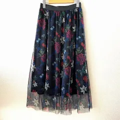 #anc イズスカラー isscoLar スカート M 黒 青 メッシュ チュール 花柄 蝶 タグ付き 美品 レディース [929980]のサムネイル