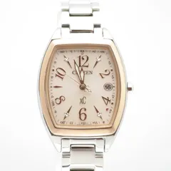 【稼働品】クロスシー ハッピーフライト シチズン レディース腕時計 H060 エコドライブ 電波ソーラー シルバー トノー型 デイト レクタンギュラ― タンク OL