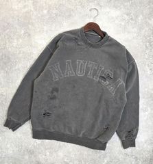 ★【NAUTICA/ノーティカ】ロゴプリント ダメージ加工 スウェット リバーシブル グレー Mサイズ PAWNSHOPRiZ パウンショップリズ