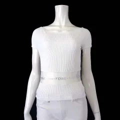 ジャンフランコフェレ GIANFRANCO FERRE カットソー シャツ 半袖 ウエストレース ロゴ ラインストーン装飾 S 白 ホワイト 美品のサムネイル