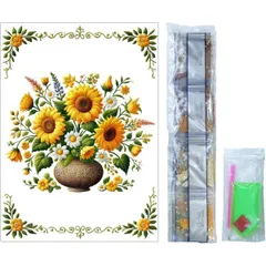 ビーズアート キット 丸いビーズ 【ひまわり】 25x35cm モザイクアート ダイヤモンドペインティング ダイヤモンドフィックス 全面貼り付け 5D 初心者 セット きらきらぷんぷん丸 DAK-004