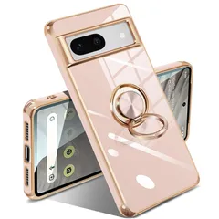 Google Pixel 7a ケース リング付き リング 米軍MIL規格 人気 耐衝撃 ピクセル7a カバー 携帯カバー TPU 軽量 スタンド機能 車載ホルダー対応 360°回転 黄変防止 指紋防止(ピンク) 1