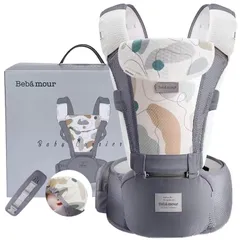新品 【ベビーアムール】Bebamour 抱っこひも ヒップシート 軽量 通気メッシュ ベビーキャリア 前向き抱っこ おんぶ 6way ウェストキャリー 快適（グレー）
