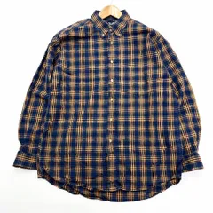 90s CHAPS RALPH LAUREN ☆ デザイン◎ チェック ボタンダウン シャツ 長袖 ネイビー イエロー レッド L チャップス ラルフローレン■FA204