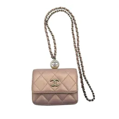 【中古】 CHANEL シャネル マトラッセ ココマーク パール チェーンクラッチ ポーチ フラップ コインパース コインケース 財布 31番台 キャビアスキン ピンク レディース 25011988 SA