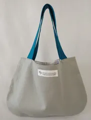 ハンドメイド　ミニバッグ（無地　グレー×ブルー　裏地付き）