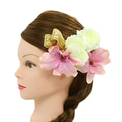 髪飾り 成人式 振袖 前撮り 袴 ドレス 袴 3点セット ピンク 薄ピンク 白 ゴールド 緑 渋緑 ちりめん リボン りぼん 造かんざし No.9-5106