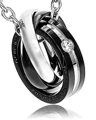 ブラック：メンズ [Napist] ネックレス メンズ 3連リング 316L サージカルステンレス [ 金属アレルギー対応 ] リングネックレス NPN032 ブラック