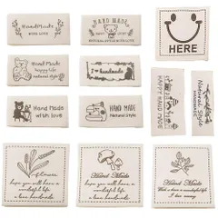 【人気商品】LOYELEY ハンドメイド用 タグ 12種セット 綿 ロゴ ワッペン ラベル お花 猫 フラワー ネコ コットン かわいい おしゃれ DIY 縫製 手作り 手芸 ポーチ/衣類/帽子などに飾り Handmade 英文 (B)