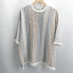 ◇ Θ MONO-MART ストライプ 長袖 ニット カットソー サイズ M グレー　ベージュ メンズ E  【1501160019073】