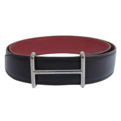 HERMES エルメス Hダンクル ベルト 小物 メンズ レザー ブラック レッド 95 2007年 K□刻印