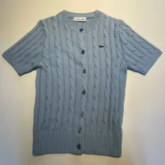 新品 LACOSTE(ラコステ) ケーブル 半袖 カーディガン ( 38 ライトブルー)