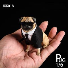 JXK 1/6 サイズ パグ サングラス スーツ 可愛い 犬 動物 座り リアル フィギュア PVC プラモデル プレミアム 大人のおもちゃ 模型 8cm級 オリジナル スタチュー 塗装済 完成品 犬好き 誕生日 プレゼント 置物