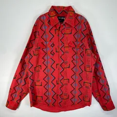 古着 90's/90年代 ラングラー Wrangler 長袖シャツ ウエスタン　ネイティブ 大きいサイズ　肉厚 フラップポケ XL  レッド系 総柄 メンズ