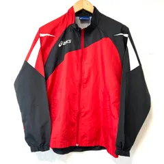 (^w^)b asics アシックス ジップアップ ウインドブレーカー ジャケット シャカシャカ スポーツ 運動 練習 トレーニング トラック トップス ランニング レッド×ブラック メンズ 男性 サイズ M
