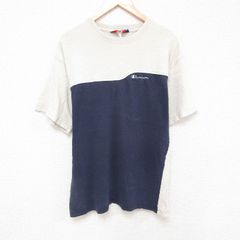 XL/古着 チャンピオン champion 半袖 ブランド Tシャツ メンズ ワンポイントロゴ ツートンカラー ルーネック 紺他 ネイビー 25jun19 中古