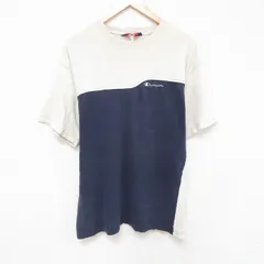XL/古着 チャンピオン champion 半袖 ブランド Tシャツ メンズ ワンポイントロゴ ツートンカラー ルーネック 紺他 ネイビー 25jun19 中古