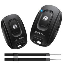 【特価】【スマホで簡単操作】 ATUMTEK スマートフォン用Bluetoothリモコンシャッター ワイヤレス 自撮りリモコン - スマホのカメラ撮影を便利に Bluetooth 5.2技術 コンパクト ストラップ付き 日本語取扱説明書付き - ブラック 2パ