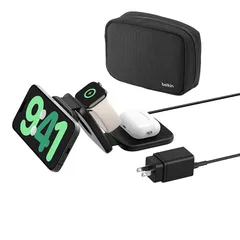 Belkin 3-in-1 Qi2ワイヤレス充電 ポータブルパッド Qi2公式認証/MagSafe対応 iPhone 16/15/14/13/12/Qi2対応スマートフォン(最大15W高速充電) Apple Watch 10/9/8/7/Ultra/Ult 0