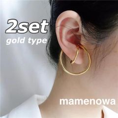 韓国　海外　イヤーカフ ゴールド イヤカフ ニュアンスカーブ  ダブルライン