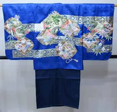 七五三 五歳 男児 羽織・着物・襦袢3点セット 豪華絢爛 金刺繍 青地 龍 お仕立て無料 祝着 NO32799-2