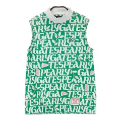 サイズ：1 PEARLY GATES パーリーゲイツ ; ハイネック ノースリーブシャツ パイル地 ロゴ 総柄 グリーン系 [240101469213] ゴルフウェア レディース ストスト