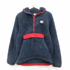 M/古着 ノースフェイス 長袖 ハーフジップ フリース ジャケット パーカー メンズ ワンポイントロゴ ヒジ当て 紺 ネイビー 25oct11 中古 ア