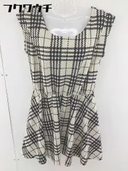 ◇ archives チェック ノーカラー ノースリーブ ミニ フレア ワンピース ベージュ ブラック レディース  【1110120006482】