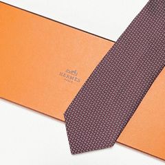 美品 エルメス HERMES ネクタイ シルク100% フランス製 ワインレッド H柄 TTH-7