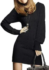 aspersio アスペルシオ 長袖 ニット セーター ケーブル編み レディース ニットセーター ワンピース 黒色( ブラック,  M)