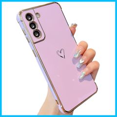 【在庫処分】心パターン 女性 携帯カバー ケース S21 スマホケース S21 ギャラクシー サムスン 可愛い 韓国 おしゃれ ワイヤレス充電対応 耐衝撃 軽量 ソフト メッキ加工 シリコン TPU (パープル) 柔軟な ハートケース 用 Galaxy Sam