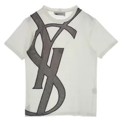 YVES SAINT LAURENT イヴサンローラン カットソー メッシュ ロゴ コットン Tシャツ 半袖 ホワイト系 S【中古】のサムネイル