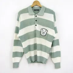 シンプルライフ セーター トップス 長袖 ポロニット ボーダー柄 レナウン メンズ Mサイズ カーキ×白 SIMPLE LIFE 【中古】