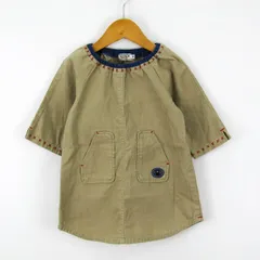 ダブルビー ワンピース チュニック 五分袖 パッチポケット トップス コットン100% ミキハウス ベビー 女の子用 90サイズ カーキ Double B 【中古】