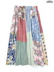 古着 パッチワーク風 花柄 総柄 コットン ロング丈 スカート カラフル (btu2505013)