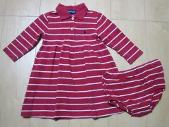 ラルフローレン Ralph Lauren 子供服 アウトレット 子供服 女の子 ワンピースとカバーパンツの2点セット 赤 白 ボーダー 長袖 80cm★3 ベビー服 ガールズ 女児 キッズ ベビー 【中古】 ユーズド 古着 子ども服